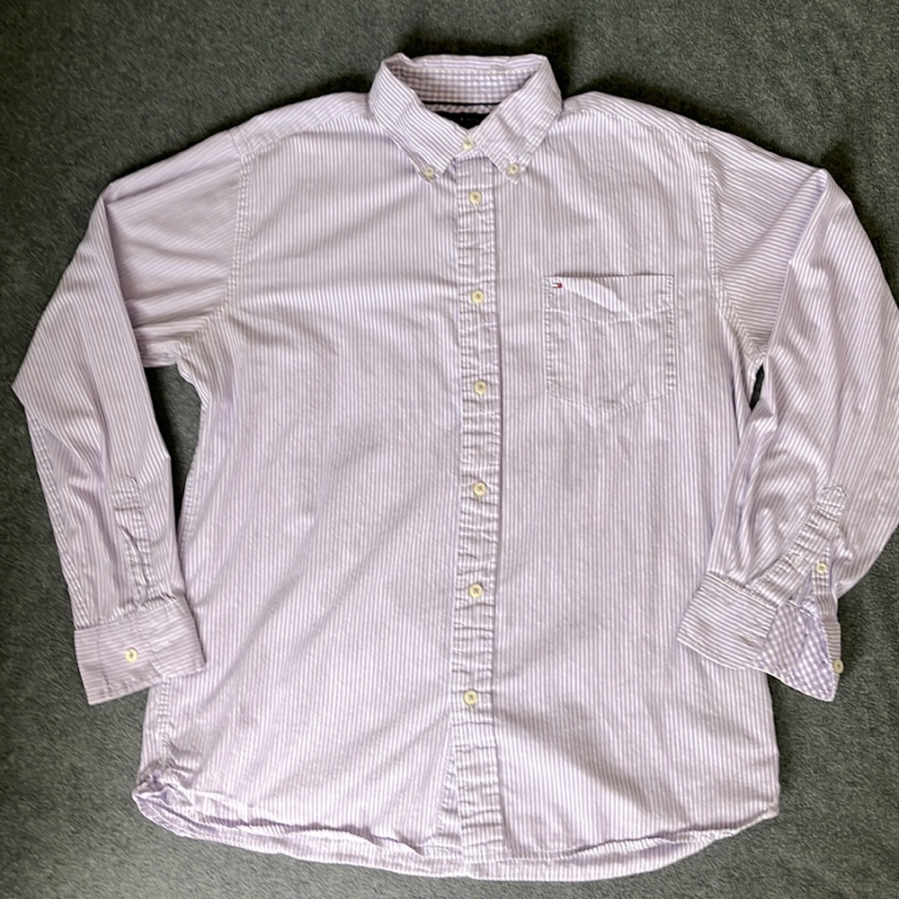 Light Purple Striped Button Down Collared Shirt